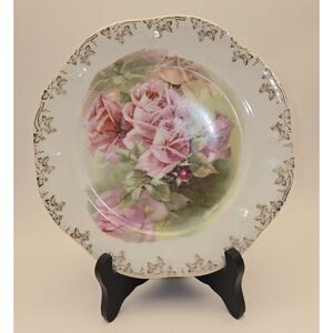 Antique Porcelain Plate 18th Century Pink Roses  Limoges France Gold Trim